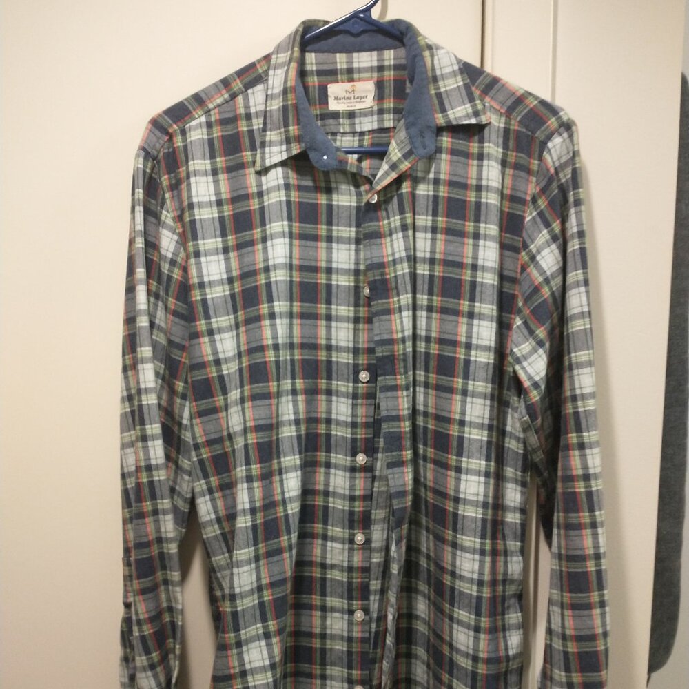 Marine Layer Men's Flannel Shirt Size Large (blue/green/white/orange) Made USA